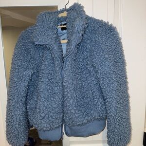 Women's Blue Sherpa Zip-Up Jacket